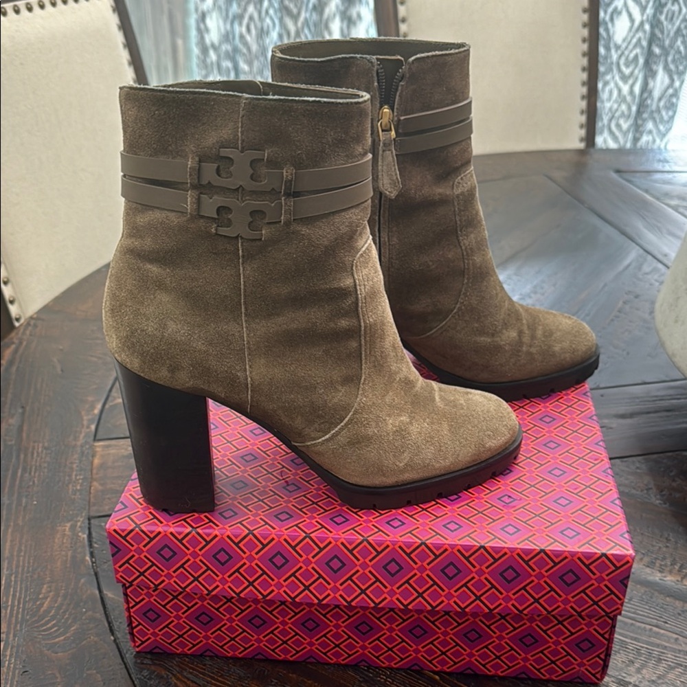 Tory Burch Brown Heeled Boots with Western Flair